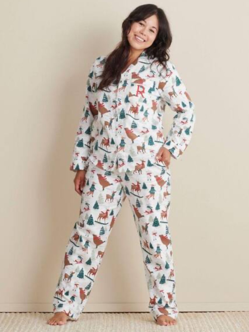 *Set The Company Store White Flannel Winter Scene Pajama Set Size Large